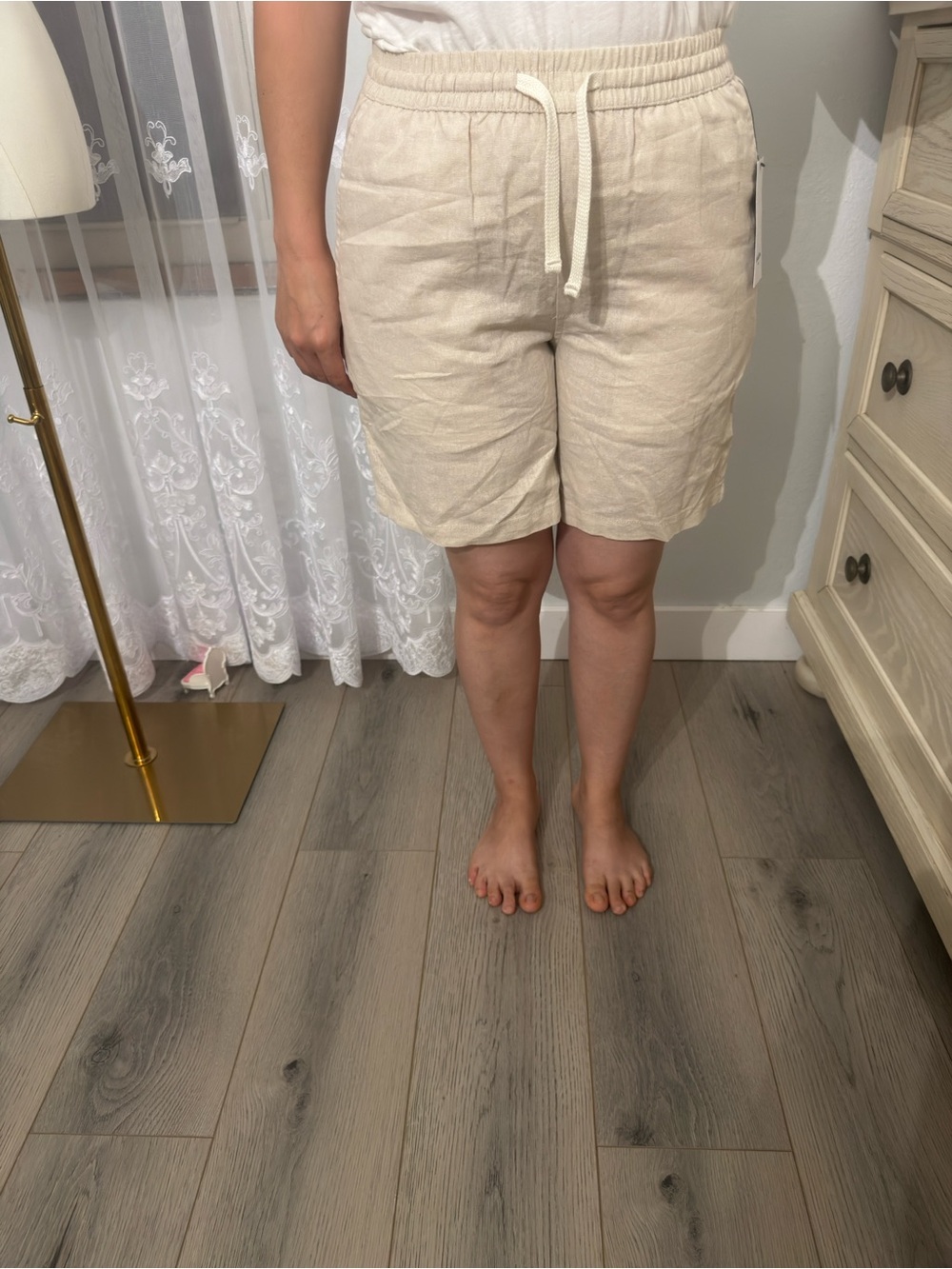 Goodfellow & Co Cream Drawstring Linen-Blend Shorts